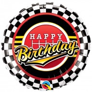 Racing Car Chequered Flag Happy Birthday Balloon